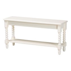 Baxton Studio Bayard Accent Bench with Bobbin Legs - Spindle Leg Entryway Bench with Shelf, Cottage Farmhouse Style Hallway or Mudroom Seating